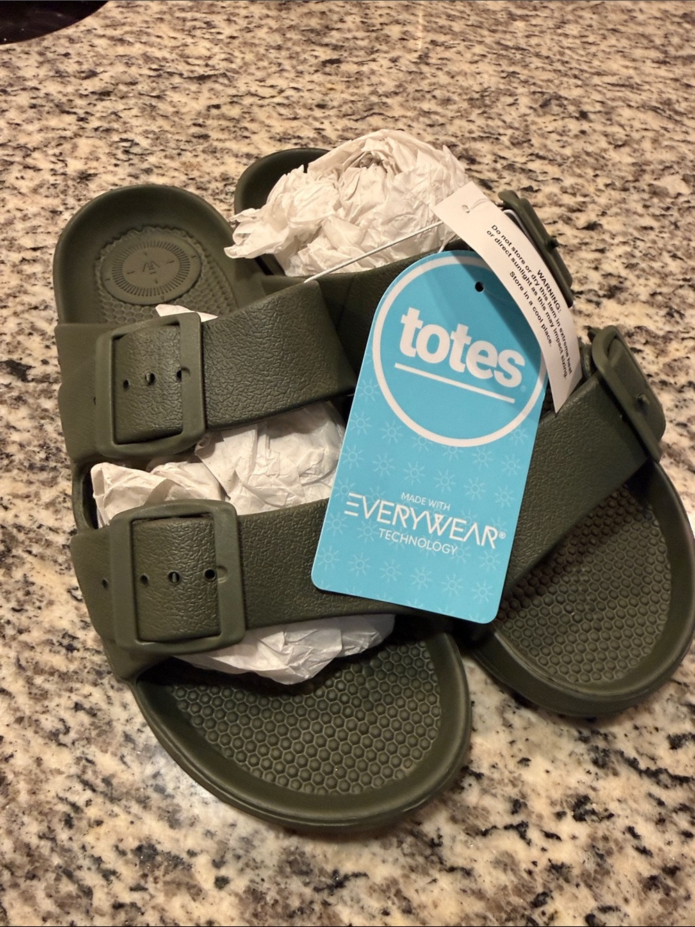 totes Olive Green Double Buckle Men’s Slide Sandals | Size 9 | NWT